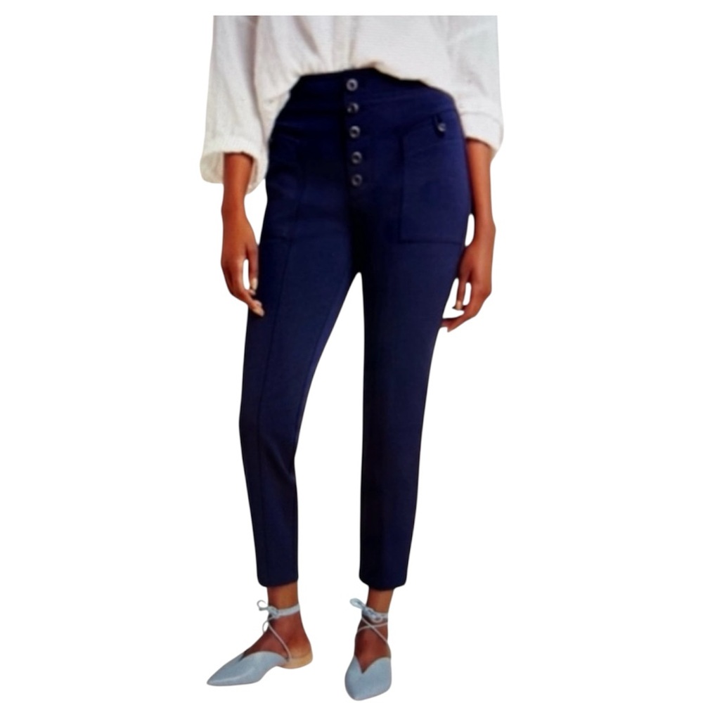 Anthropologie Bryson Tapered Button Fly Ankle Trouser Pants Navy Size 4